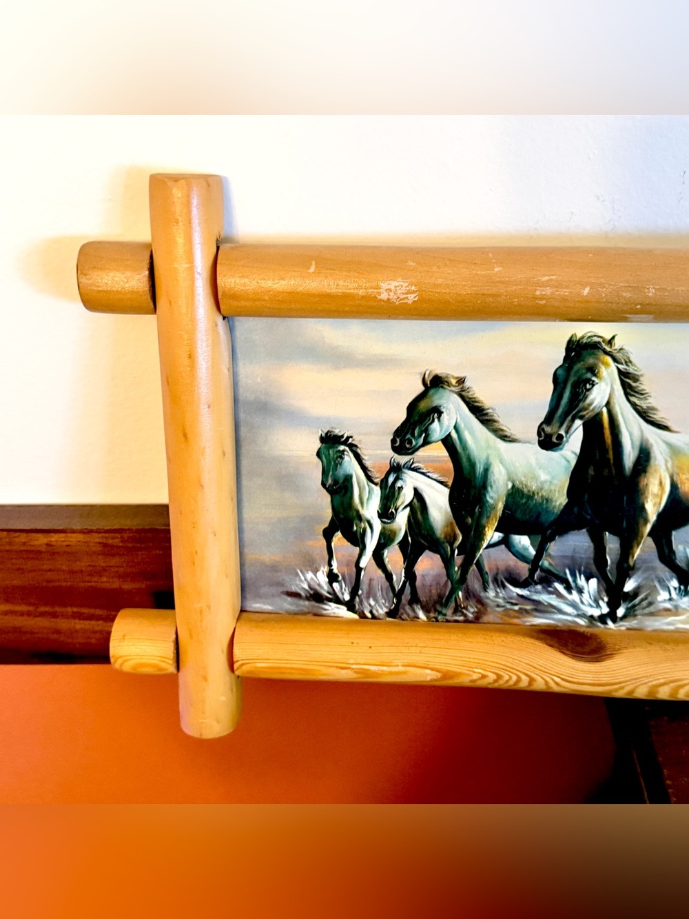 Vintage Running Horses Rustic Wood Frame Wall Art 8x24” Western Cabin Decor - Picture 3 of 10